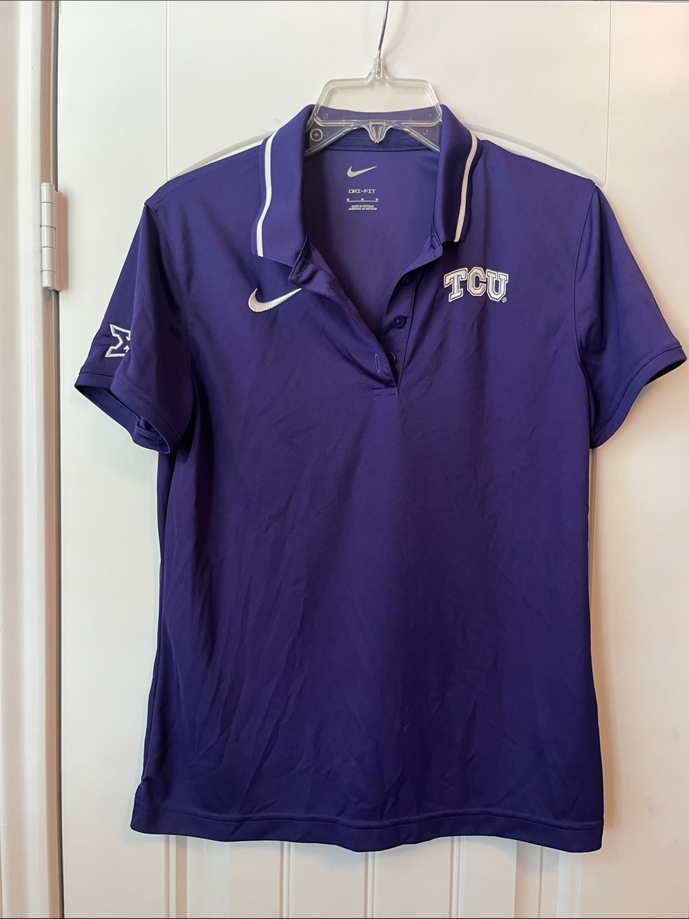 Nike Purple TCU Short Sleeve Polo with White Accents